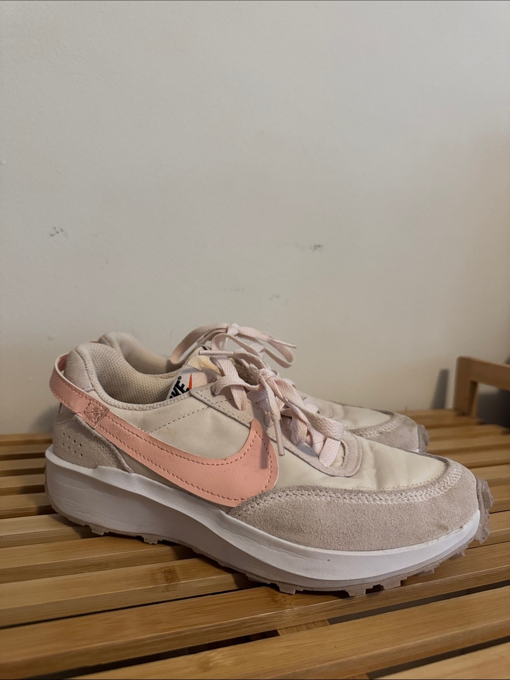Nike Women's Cream and Pink Low-Top Sneakers